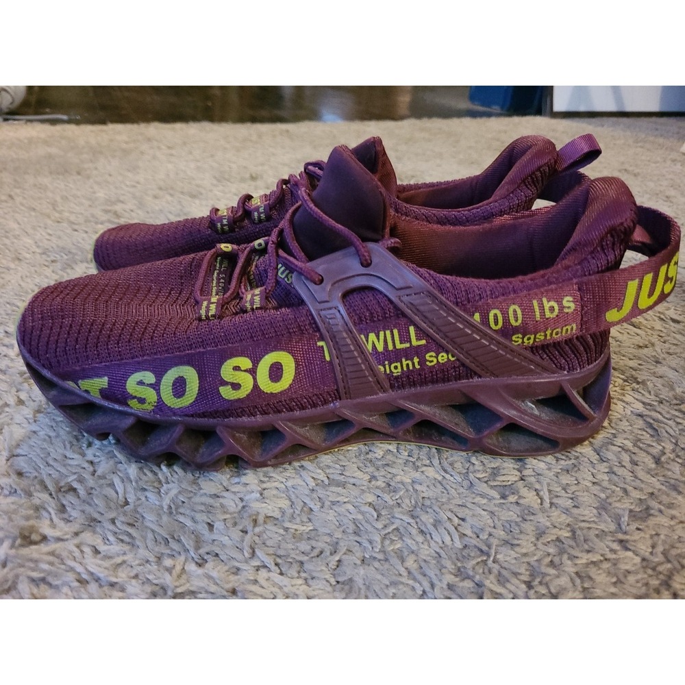 Just So So Running Sneakers Purple/Neon Green Unisex  Women's 9, Mens 7